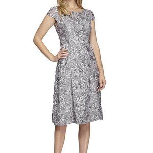 Alex Evenings cocktail Dress Rosette Lace with Cap Sleeves